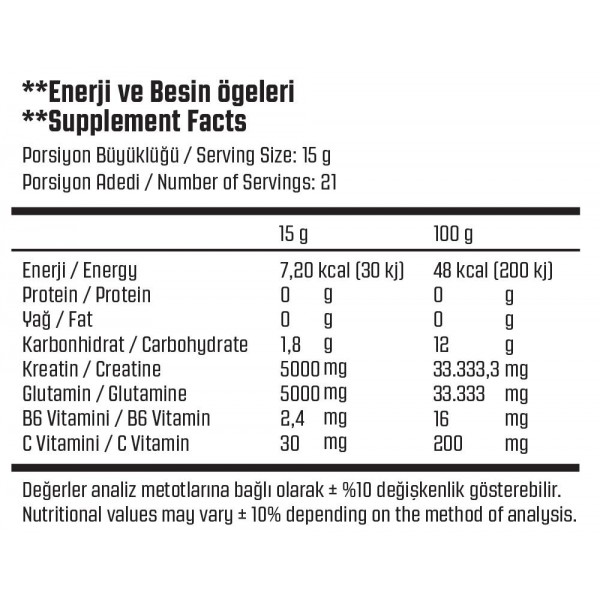 PTGO NUTRİTİON CREATİNE+GLUTAMİNE 21 ŞASE x 15 GRAM ANANAS AROMALI