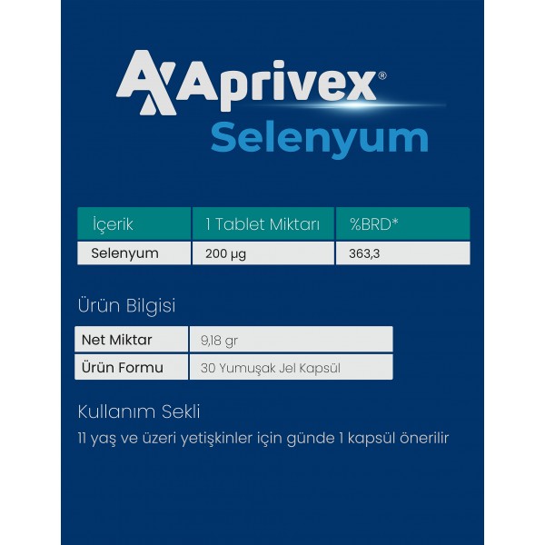 Aprivex Selenyum 30 Yumuşak Kapsül